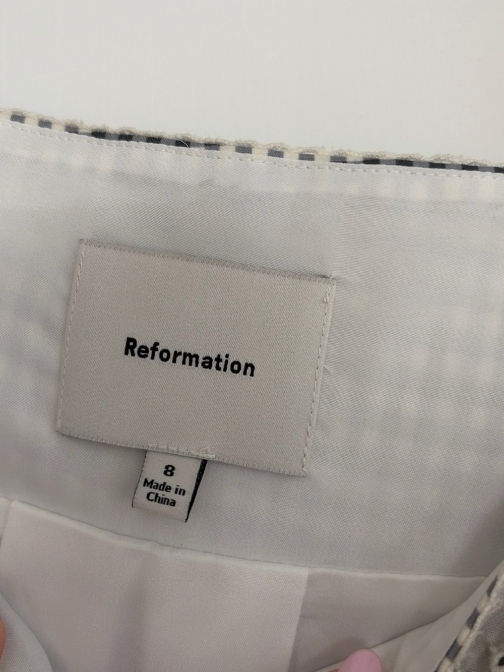 Reformation Black & White Gingham Lace-Trim Mini Dress - Picture 3 of 3
